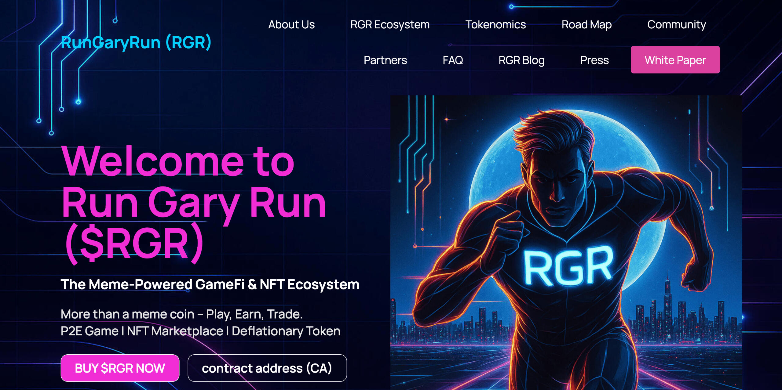 RunGaryRun ($RGR) — GameFi meme coin with NFT cards and staking